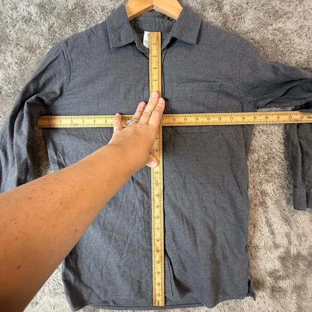 Gap Kids Boys Flannel Button Down Camp Shirt XL 12 Solid Gray Long Sleeve